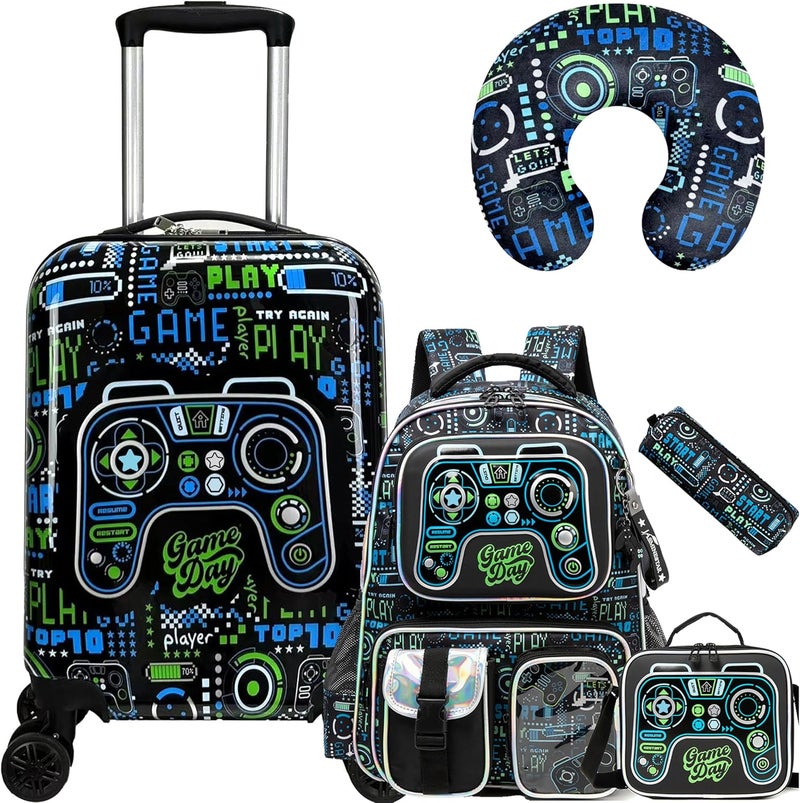 Inprof Kid’s Luggage Set 5 Piece Suitcase Set 16’’ Hardside Luggage with Spinner Wheels Girls Boys Carry on Luggage Travel Rolling Luggage Airline Approved - Image 1